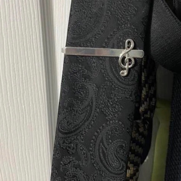 ✨3for$38 New Polished Silver Music Note Tie Clip / Treble Clef Tie Clip - Picture 6 of 8